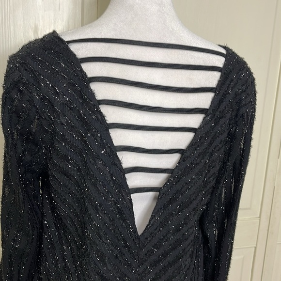 Miss Me Eyelash Metallic Mesh Top Black sparkly chevron Women’s Size Medium - Picture 7 of 11